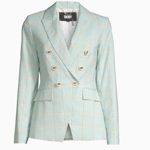 DKNY WOMEN'S DOUBLE BREASTED BLAZER IN MINT GREEN DOUBLE-BREASTED PATTERN